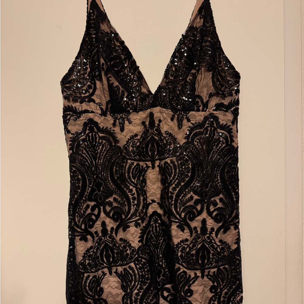NWT Free People Black and nude Lace sequin Mini Dress 10